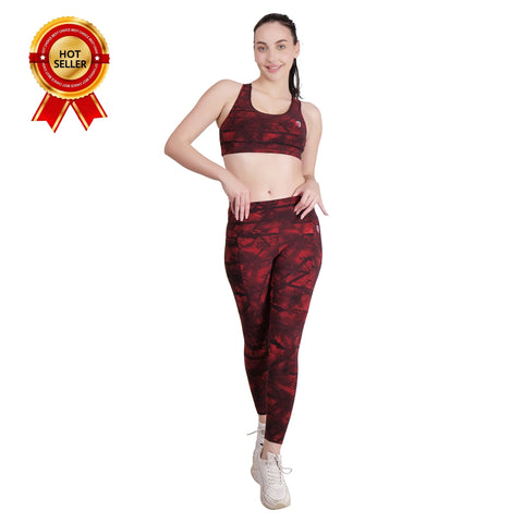 Yoga Co-Ord Set for Women - Red and Black | Workout, Gym, and Activewear